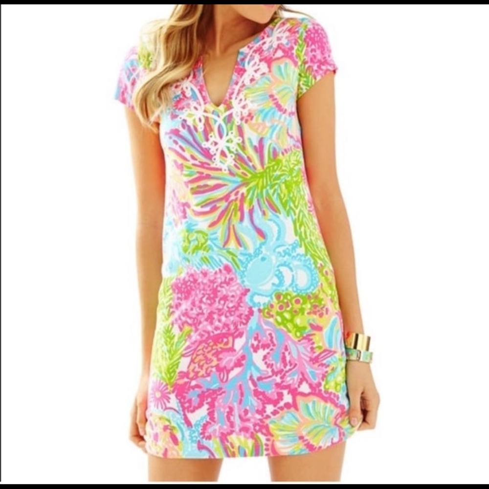 Lilly Pulitzer Brewster Shirt Dress in Multi More Lovers Coral Print